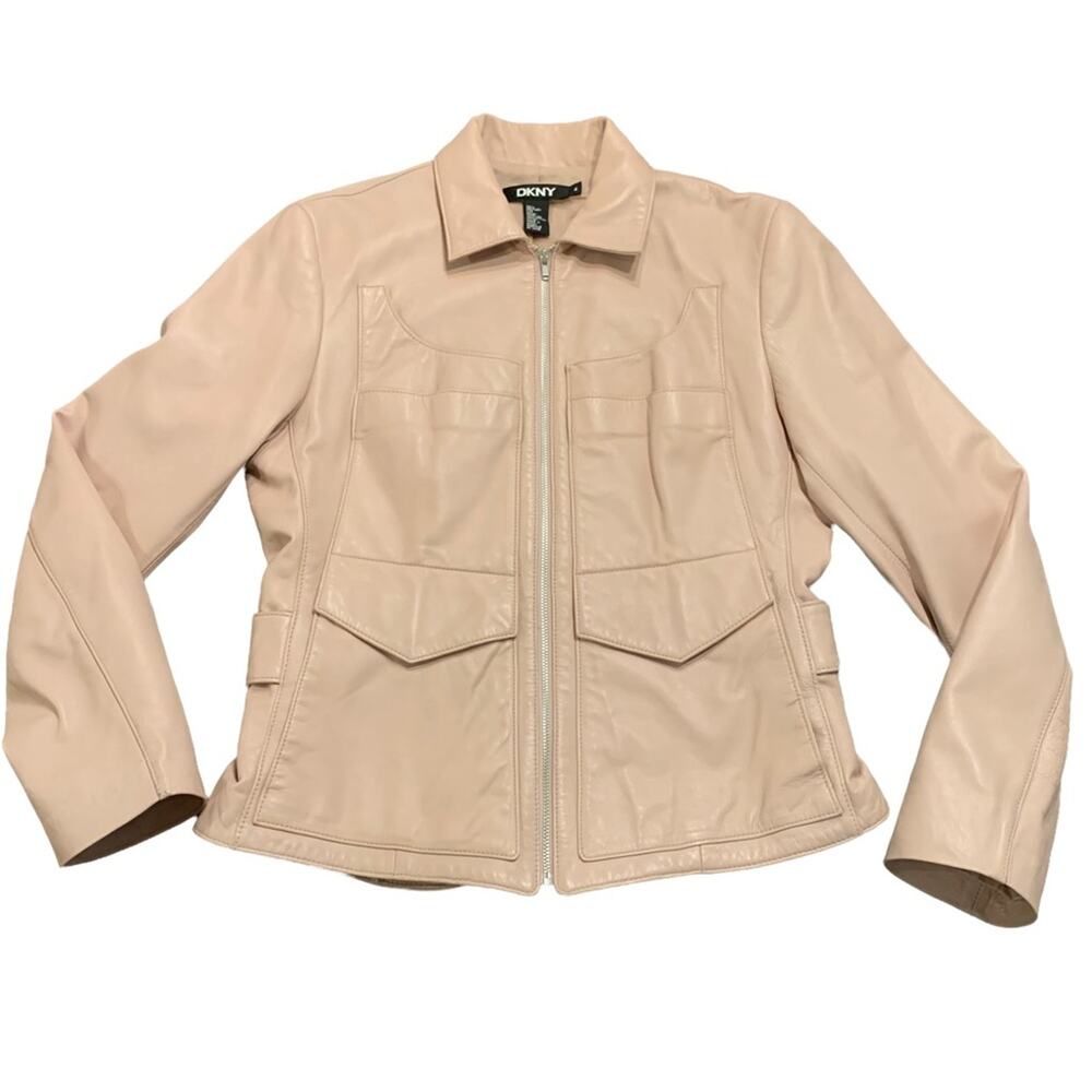 DKNY Blush Pink Leather Zip-Front Jacket